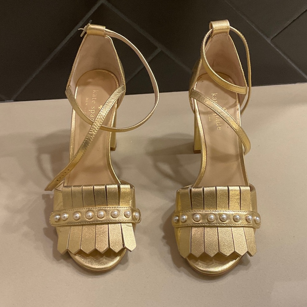 Kate Spade Gold Heels with Pearl Detail